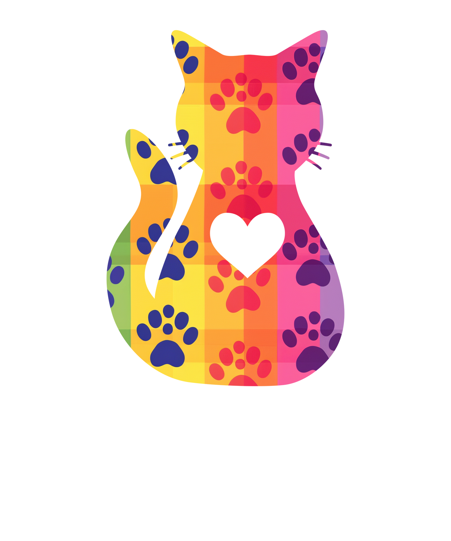 Colorful cat silhouette with paw prints