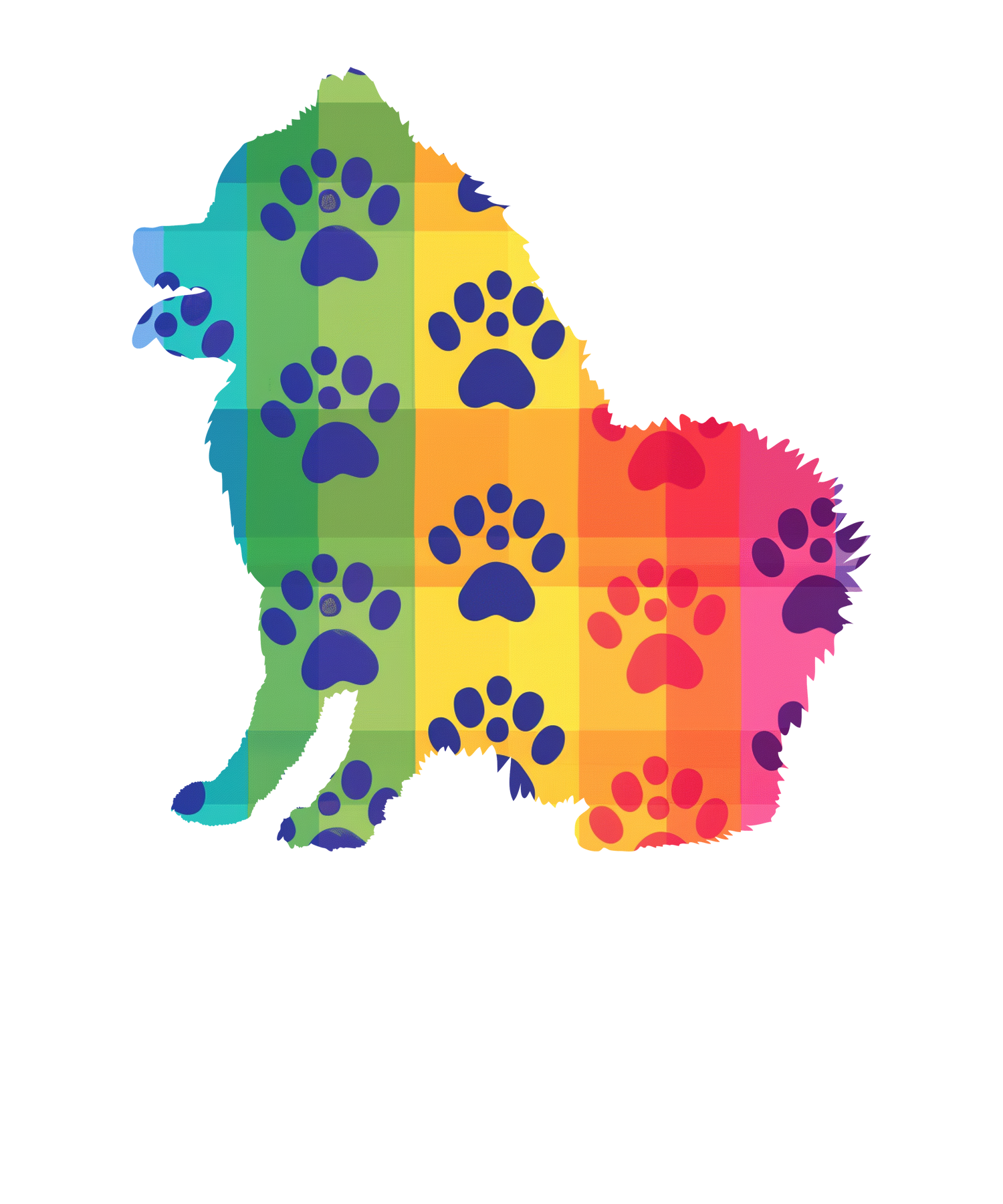 colorful dog silhouette with paw prints