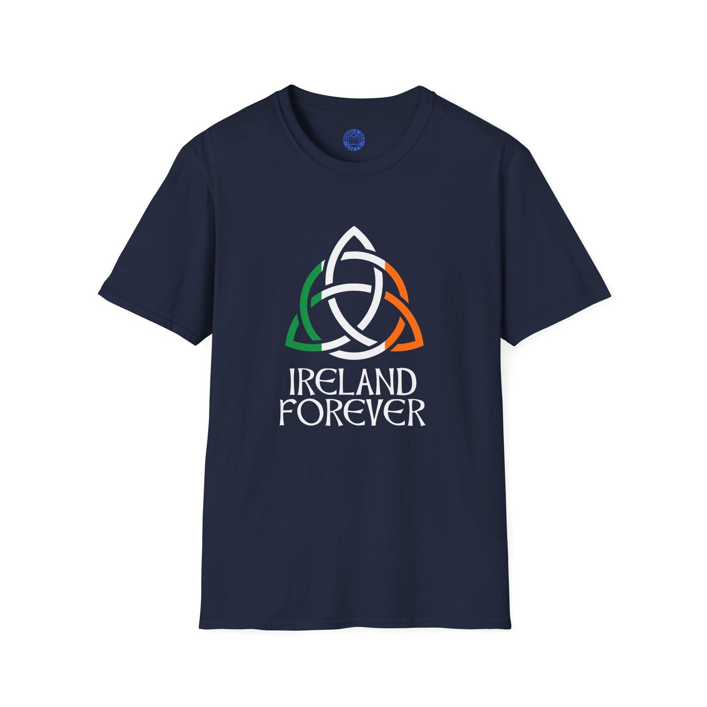 Navy blue t-shirt with 'Ireland Forever' design on a white background