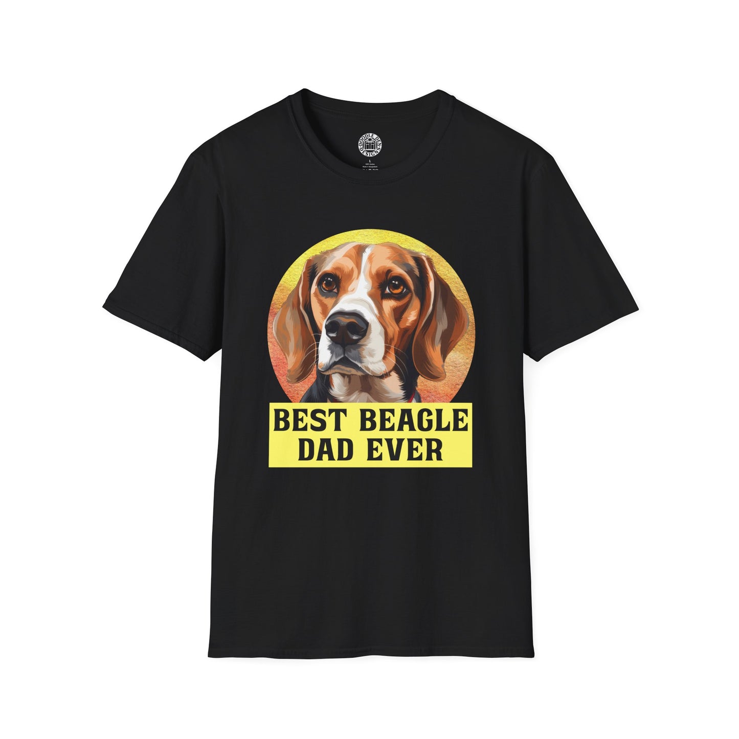 Black t-shirt with a beagle graphic and 'Best Beagle Dad Ever' text on a white background