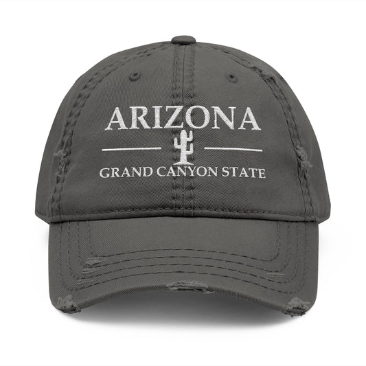 Gray cap with 'Arizona Grand Canyon State' text  embroidered in white thread