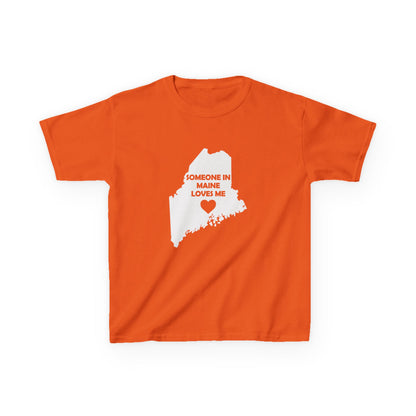 Orange t-shirt with a white map of Maine and text on a white background