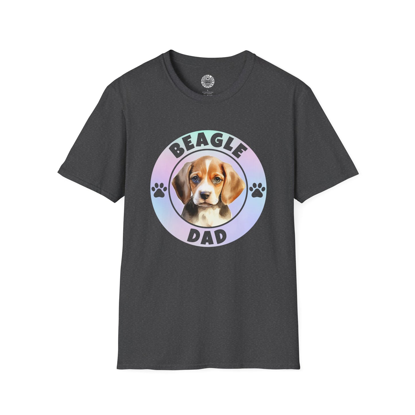 Black t-shirt with a beagle graphic and 'Beagle Dad' text on a white background
