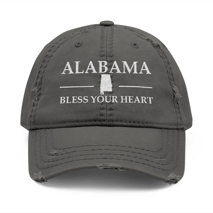 Gray cap with 'Alabama Bless Your Heart' text  embroidered in white thread