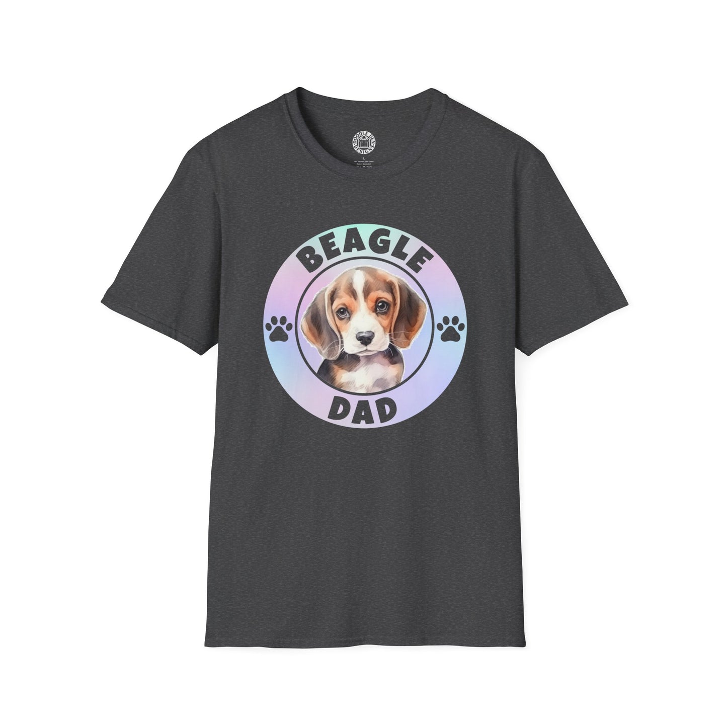 Black t-shirt with a beagle graphic and 'Beagle Dad' text on a white background