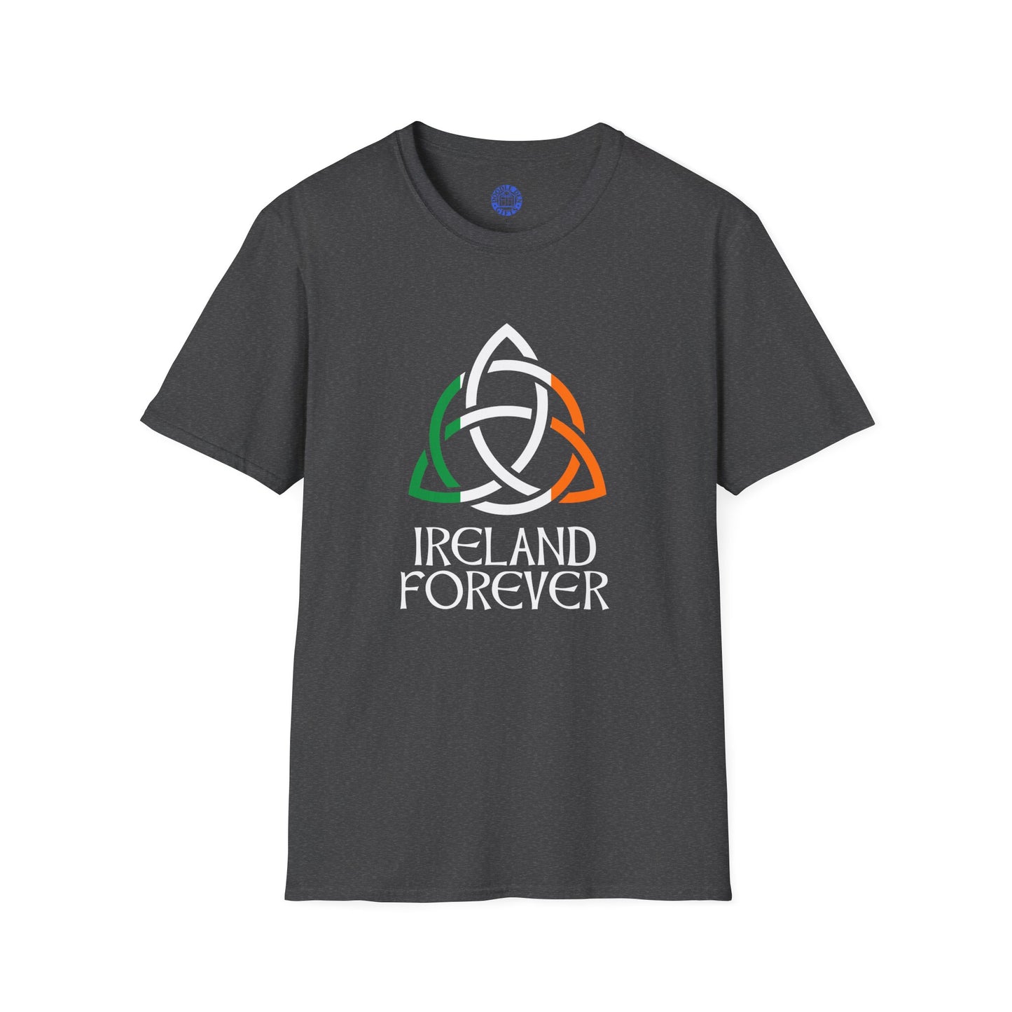 Dark gray t-shirt with 'Ireland Forever' design featuring Celtic knot on a white background