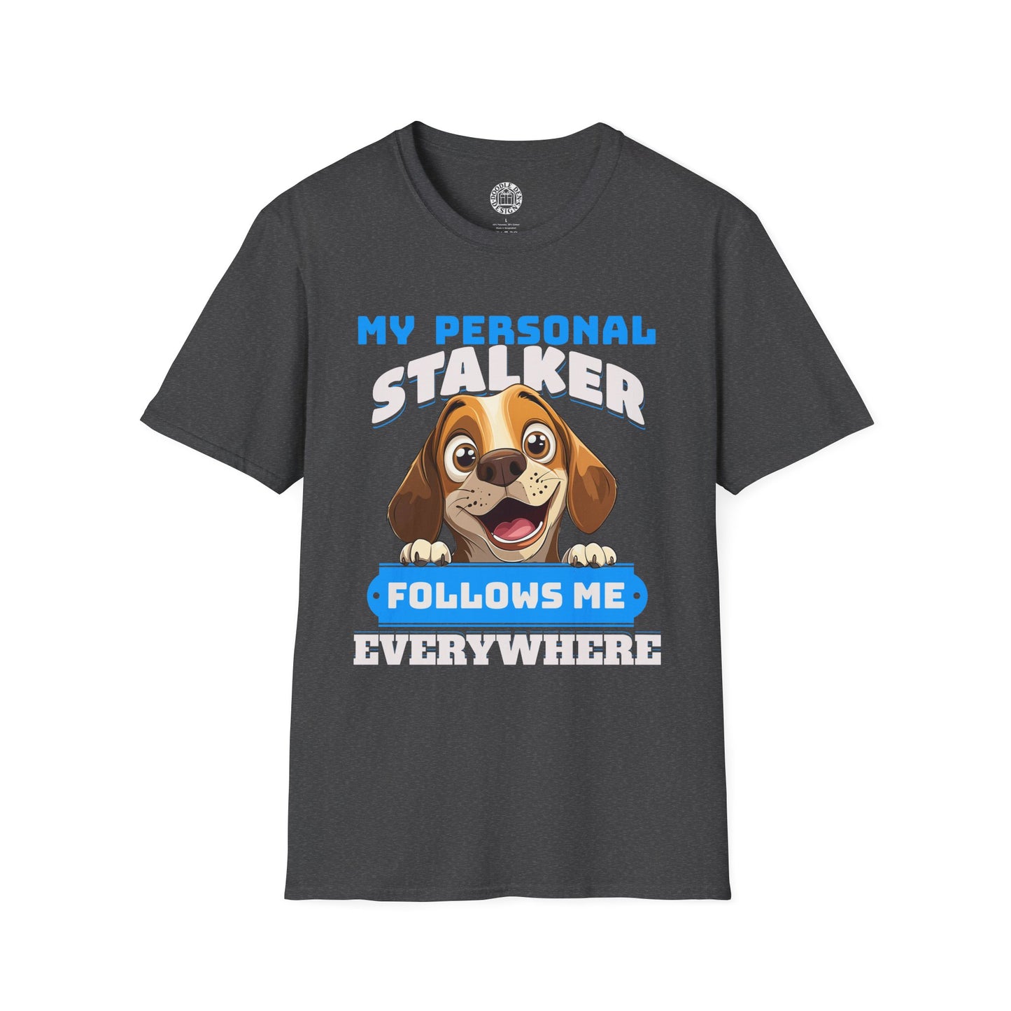Gray t-shirt with a Beagle dog graphic and text on a white background