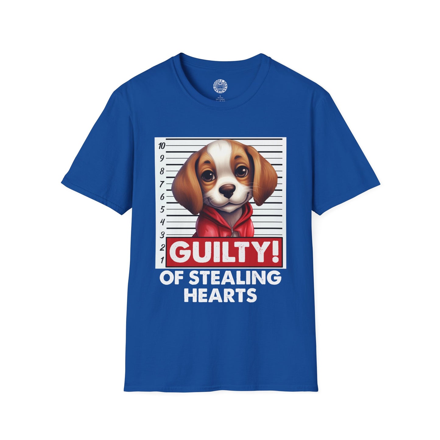 Blue t-shirt with a Beagle dog graphic and text on a white background