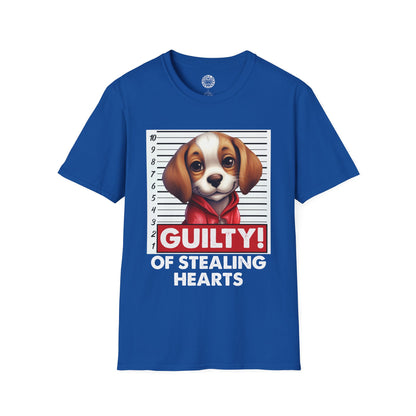 Blue t-shirt with a Beagle dog graphic and text on a white background
