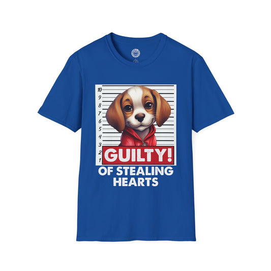 Blue t-shirt with a Beagle dog graphic and text on a white background