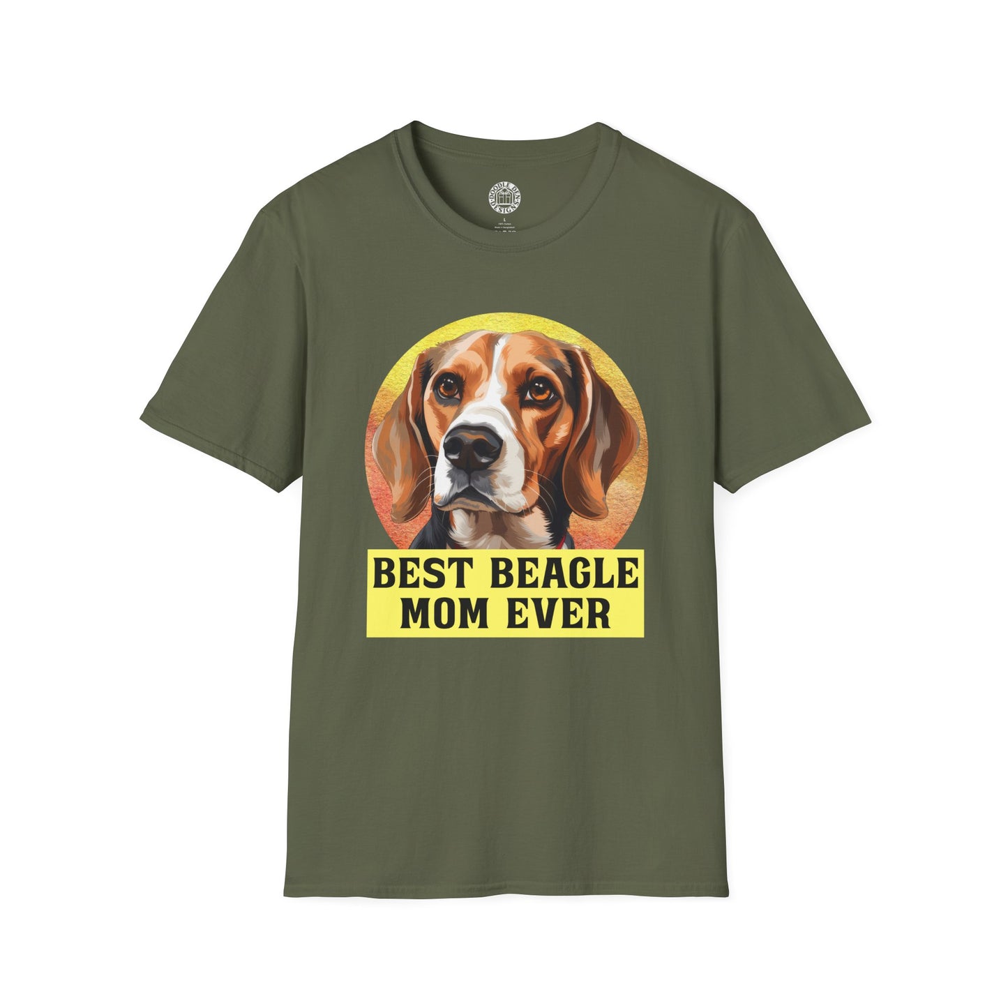 Green t-shirt with a beagle graphic and 'Best Beagle Mom Ever' text on a white background