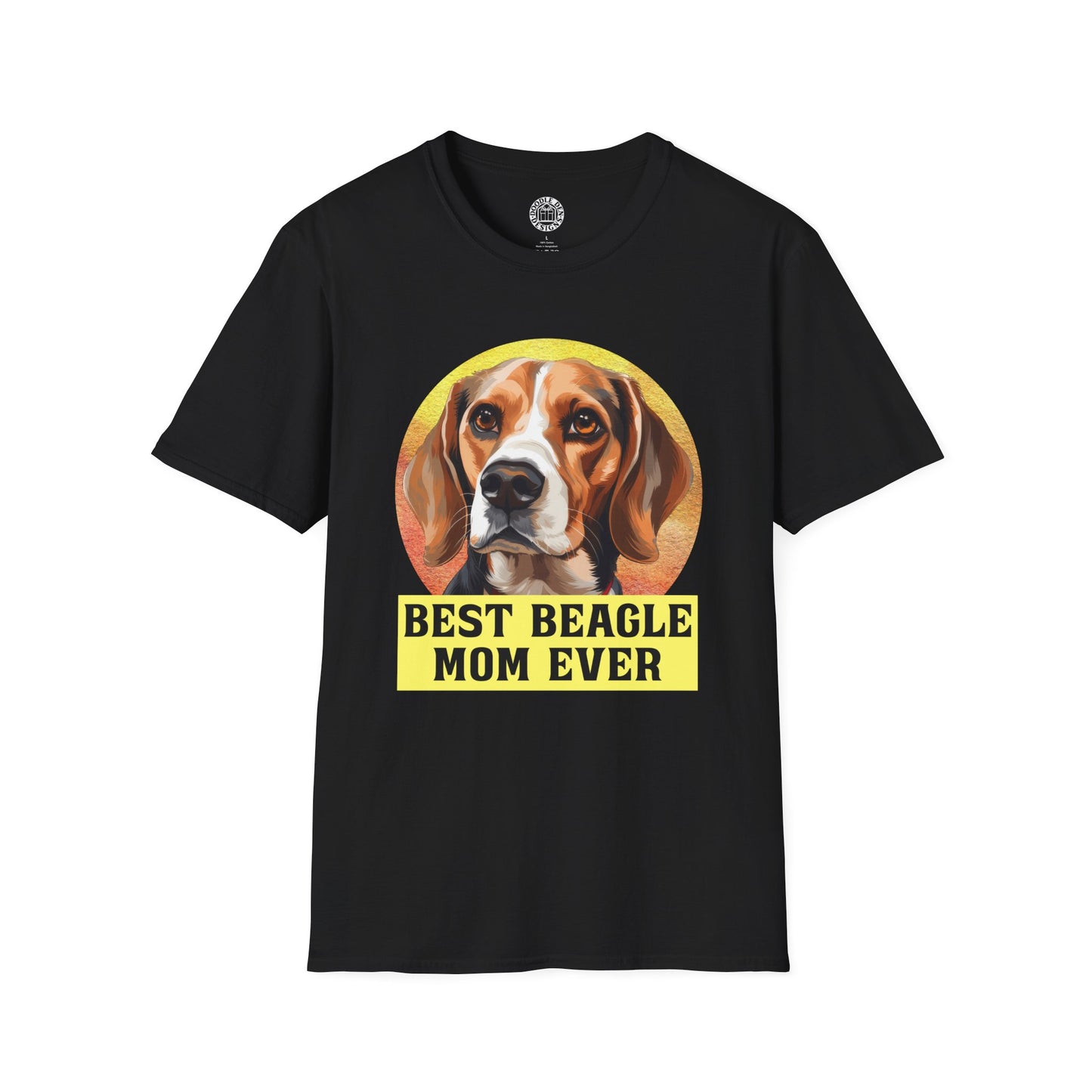 Black t-shirt with a beagle graphic and 'Best Beagle Mom Ever' text on a white background