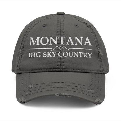 Gray cap with 'Montana Big Sky Country' text  embroidered in white thread