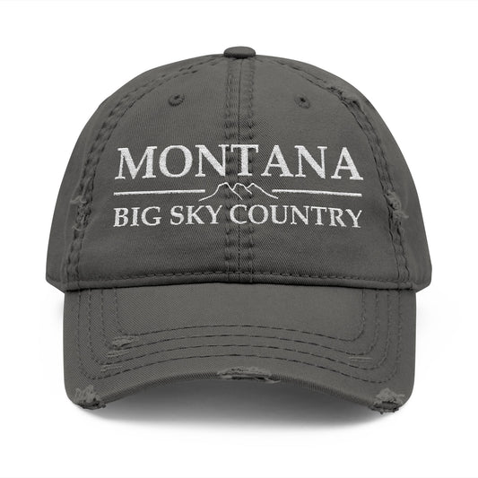 Gray cap with 'Montana Big Sky Country' text  embroidered in white thread