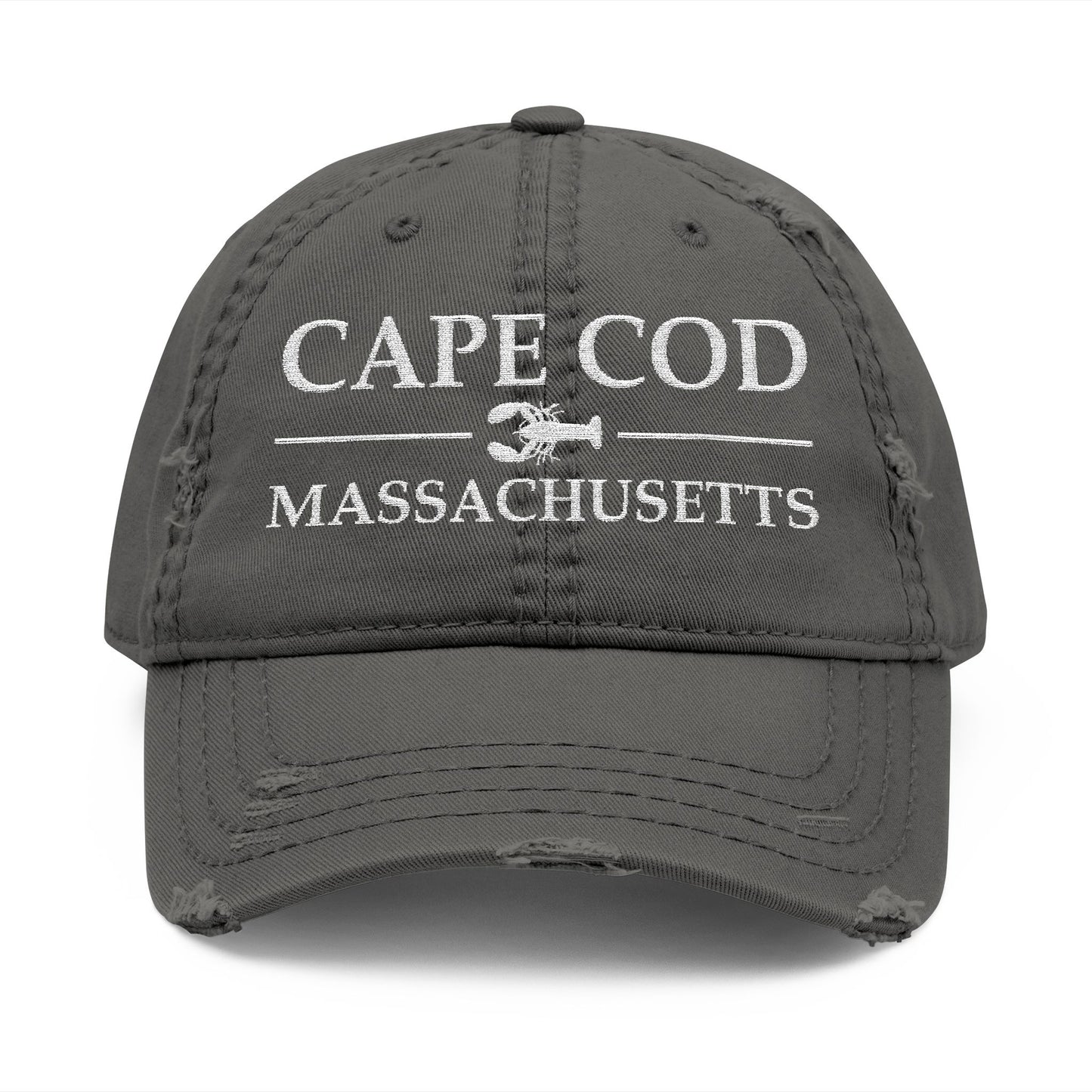 Gray cap with 'Cape Cod Massachusetts' text  embroidered in white thread