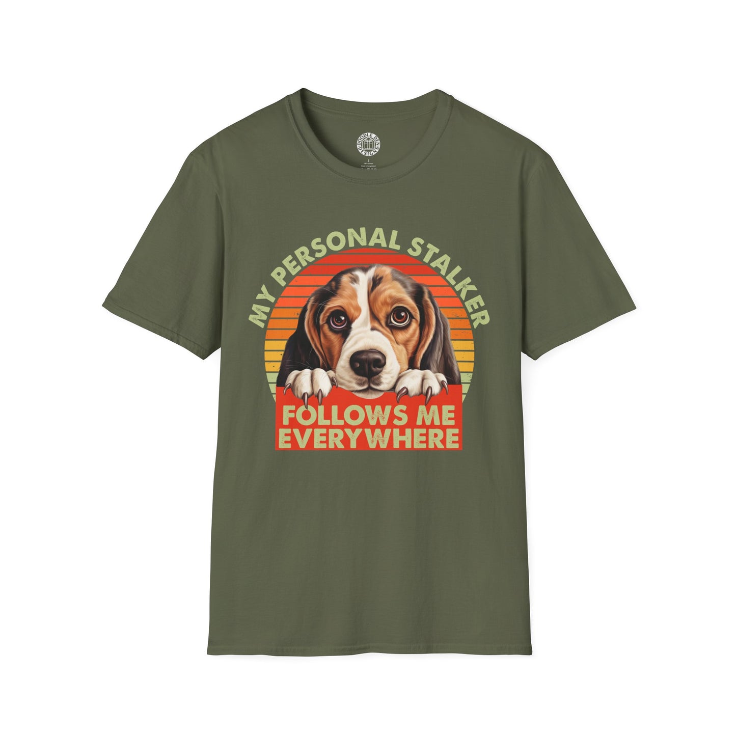 Green t-shirt with a Beagle dog graphic and text on a white background