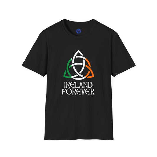 Black t-shirt with 'Ireland Forever' design featuring Celtic knot on a white background