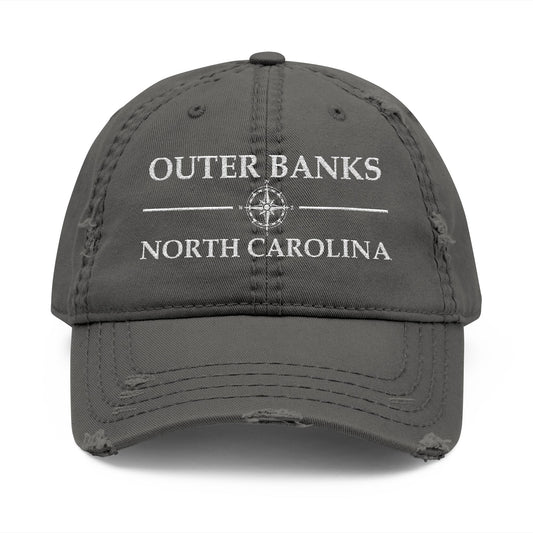 Gray cap with 'Outer Banks, North Carolina' text  embroidered in white thread
