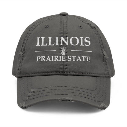 Gray cap with 'ILLINOIS Prairie State' text  embroidered in white thread