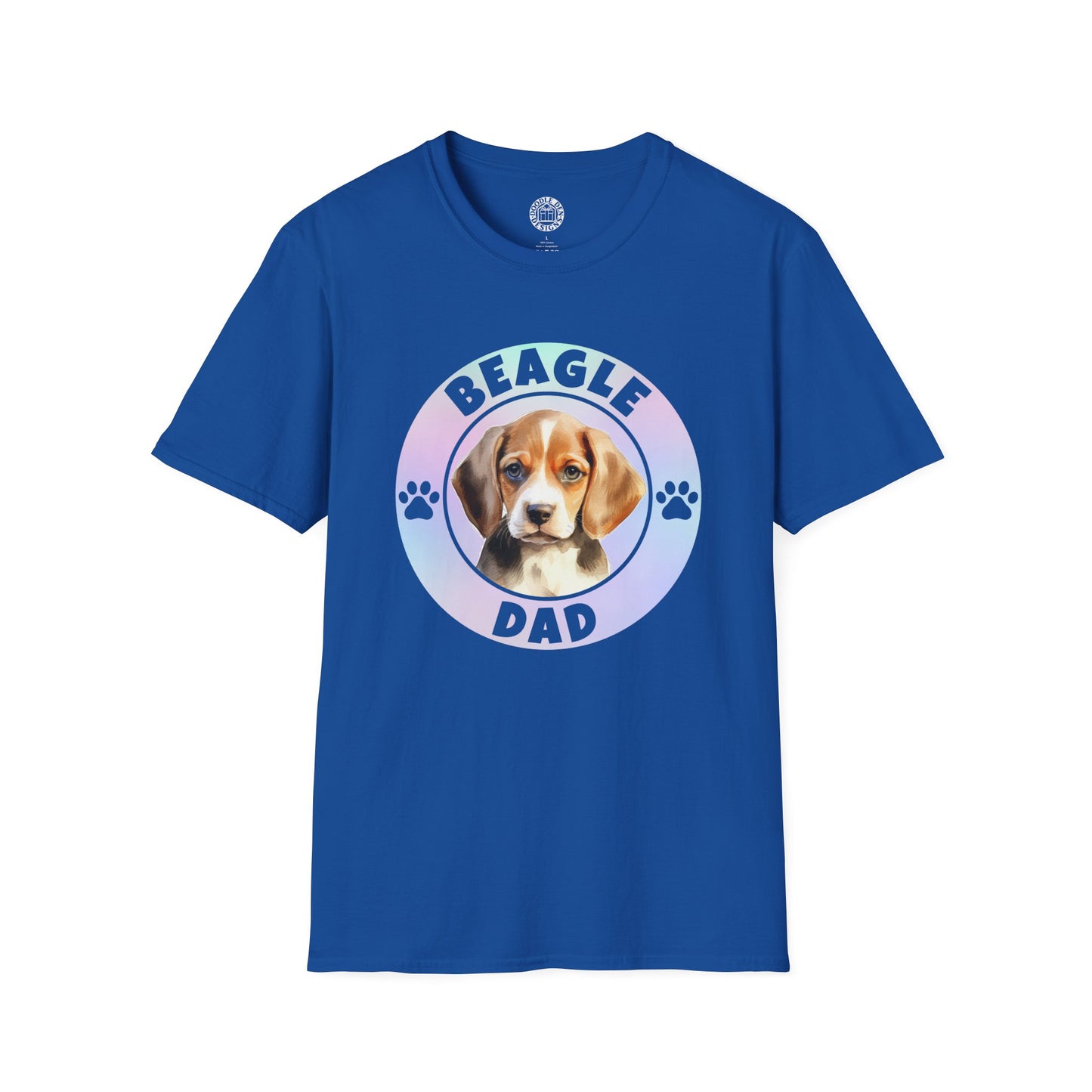 Blue t-shirt with a beagle graphic and 'Beagle Dad' text on a white background
