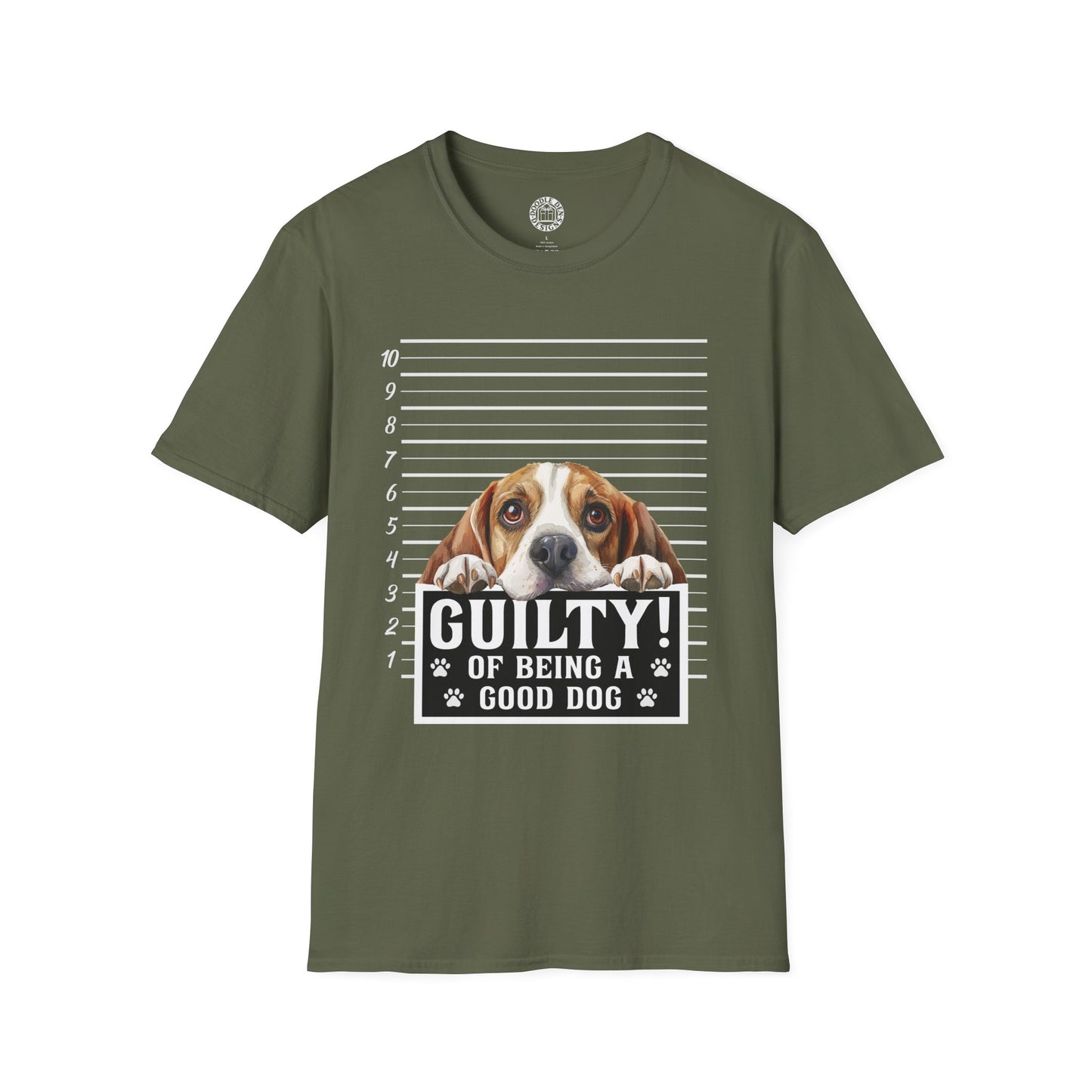 Green t-shirt with a Beagle dog graphic and text on a white background