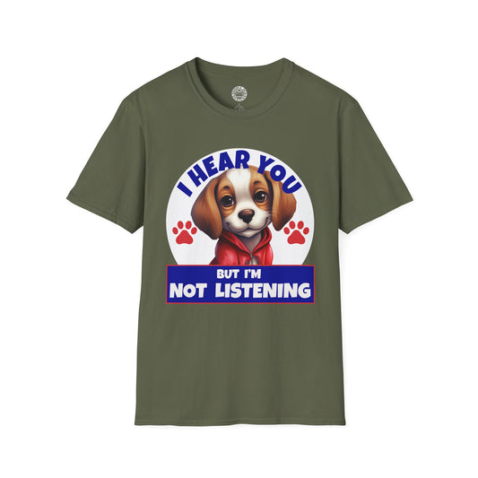 Green t-shirt with a Beagle dog graphic and text on a white background