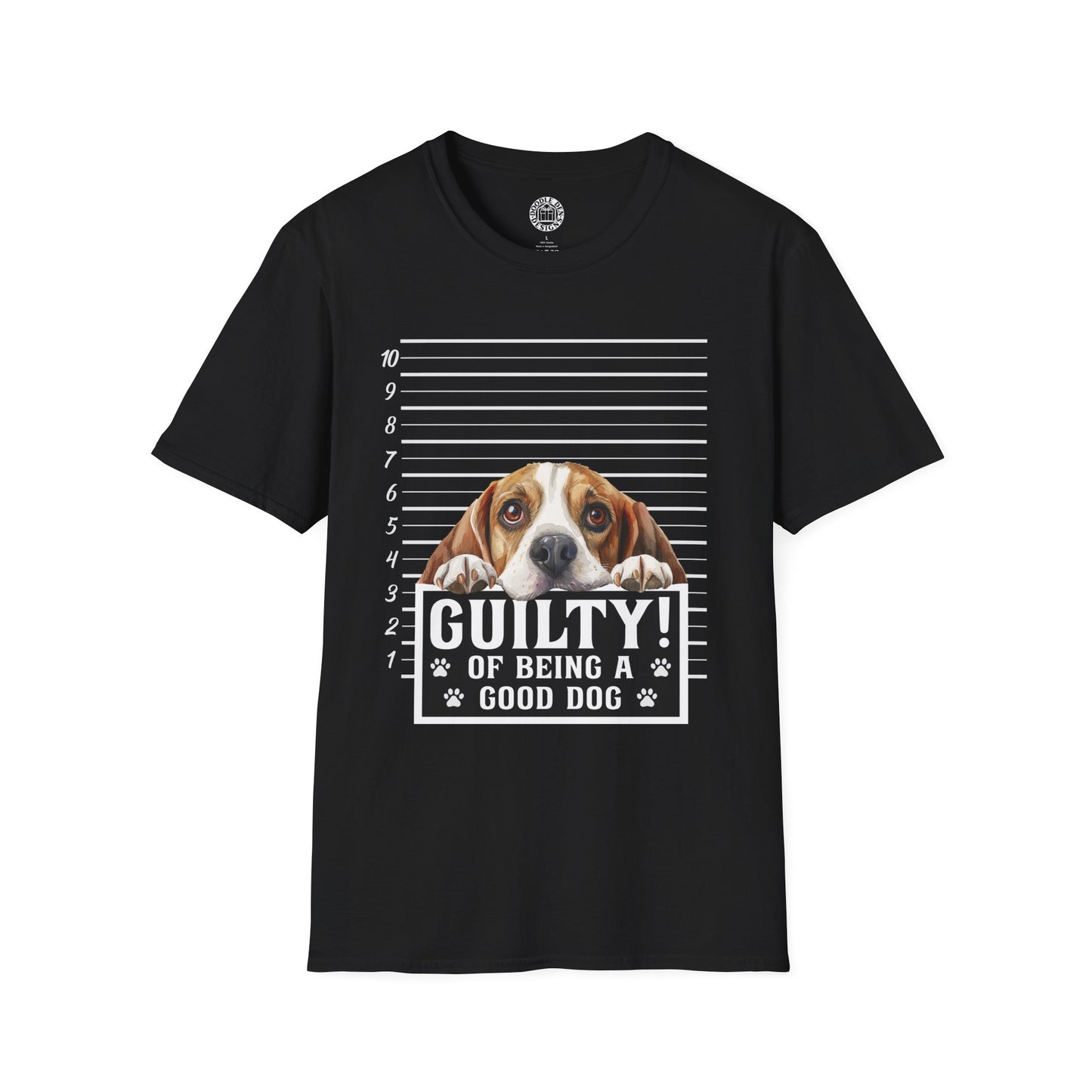 Black t-shirt with a Beagle dog graphic and text on a white background