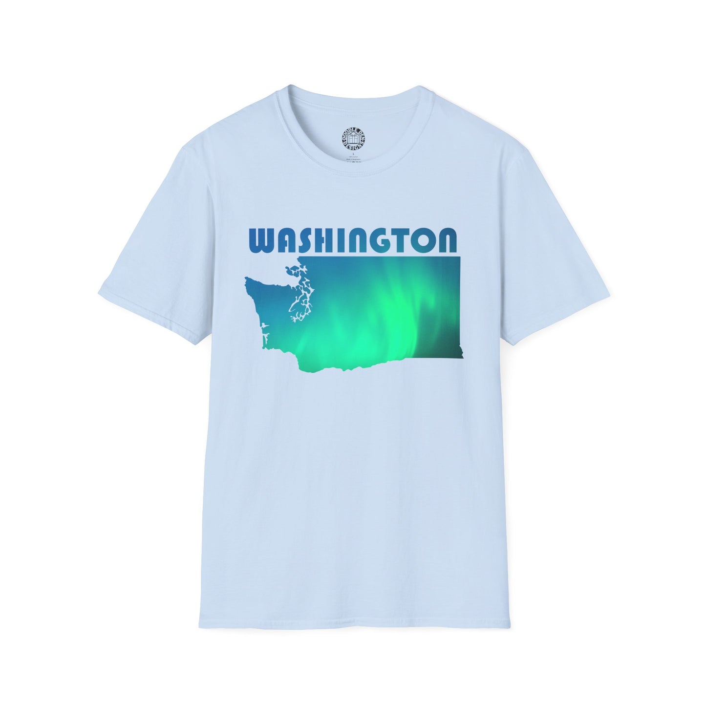 Light blue t-shirt with 'Washington' and a map graphic on a white background