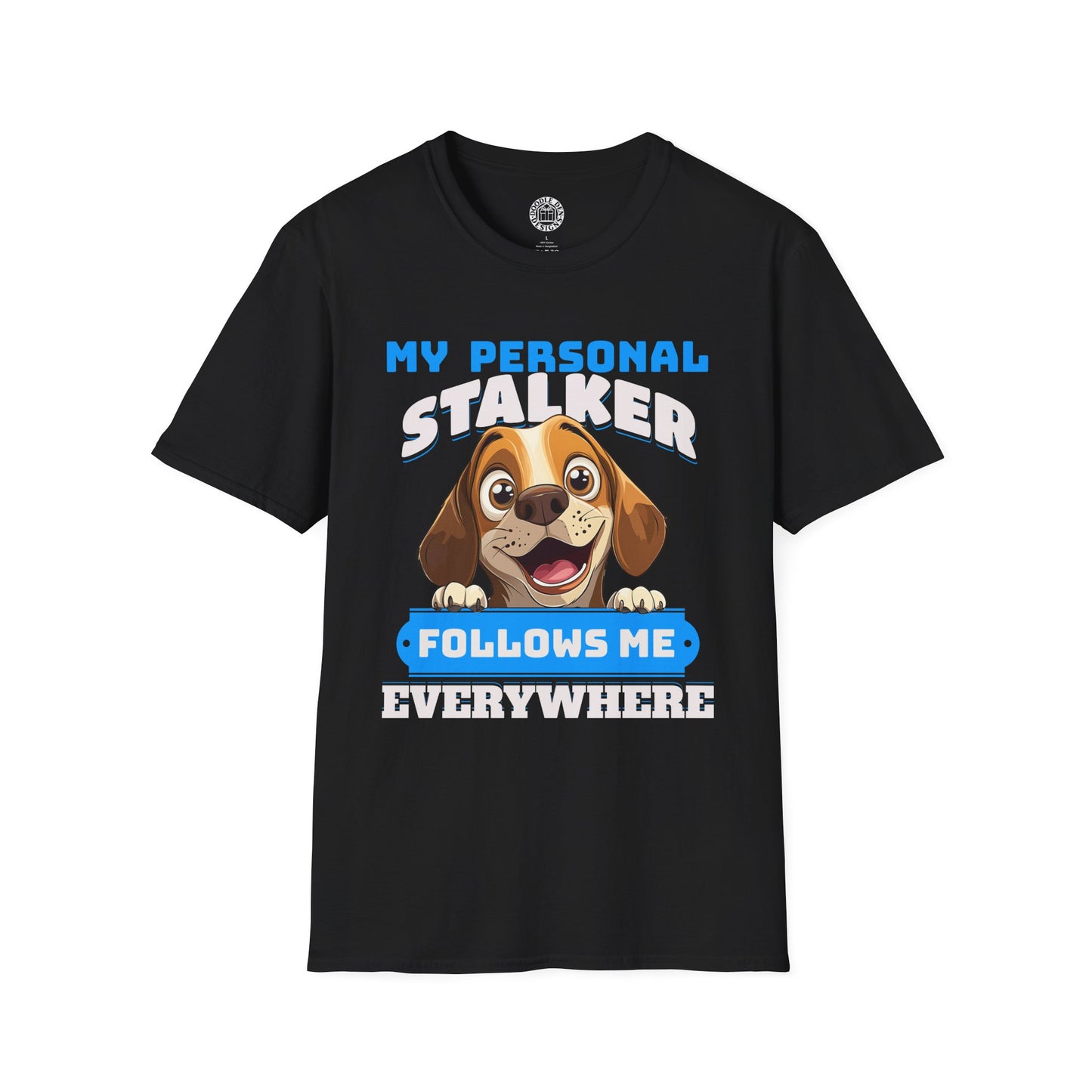 Black t-shirt with a Beagle dog graphic and text on a white background