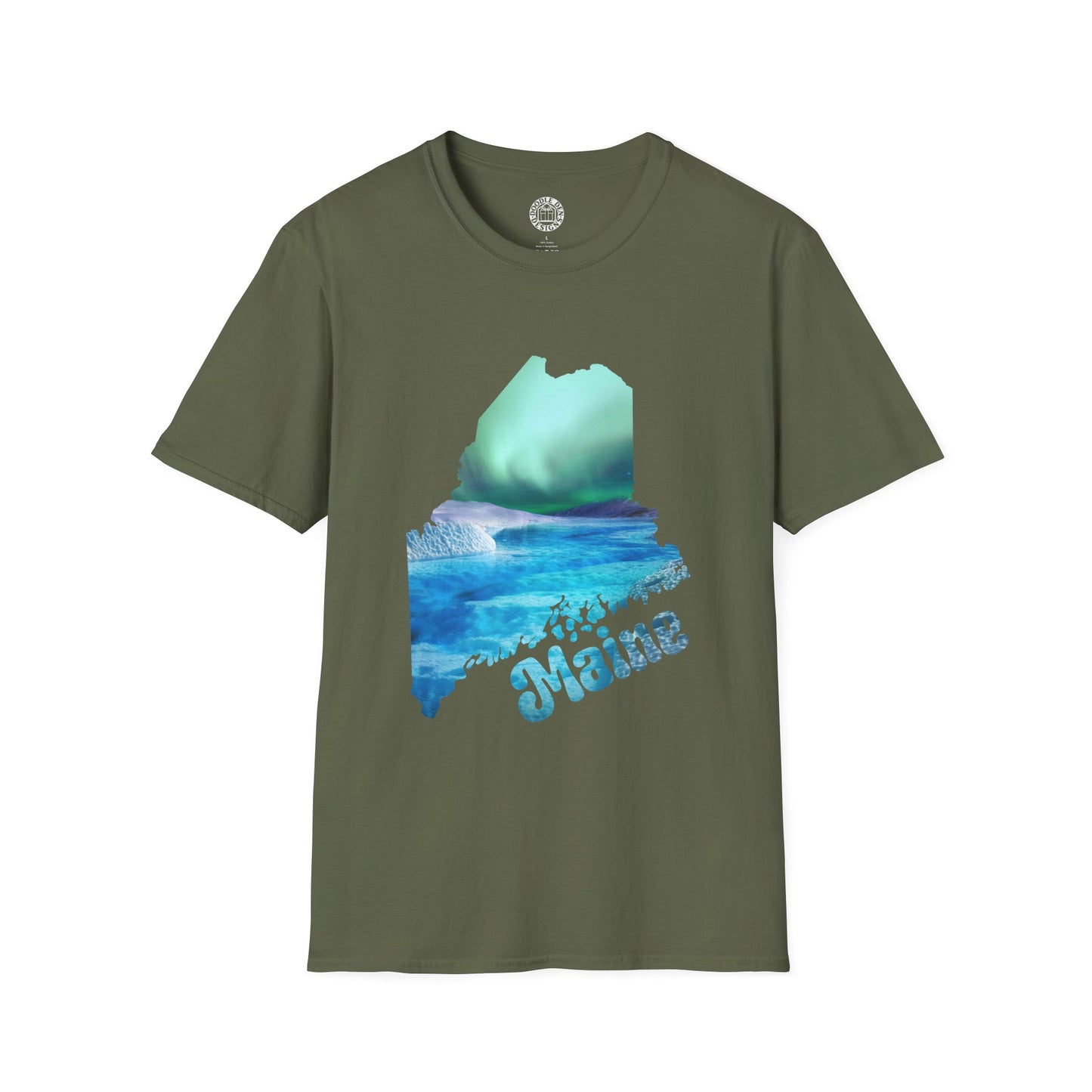 Green t-shirt with a graphic design of a mountain and water, and the word 'Malibu' on a white background northern lights aurora borealis
