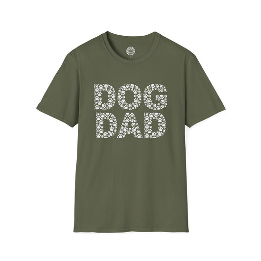 Green t-shirt with 'DOG DAD' text on a white background