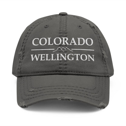 Gray cap with 'Colorado Wellington' text  embroidered in white thread