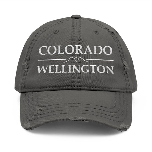 Gray cap with 'Colorado Wellington' text  embroidered in white thread
