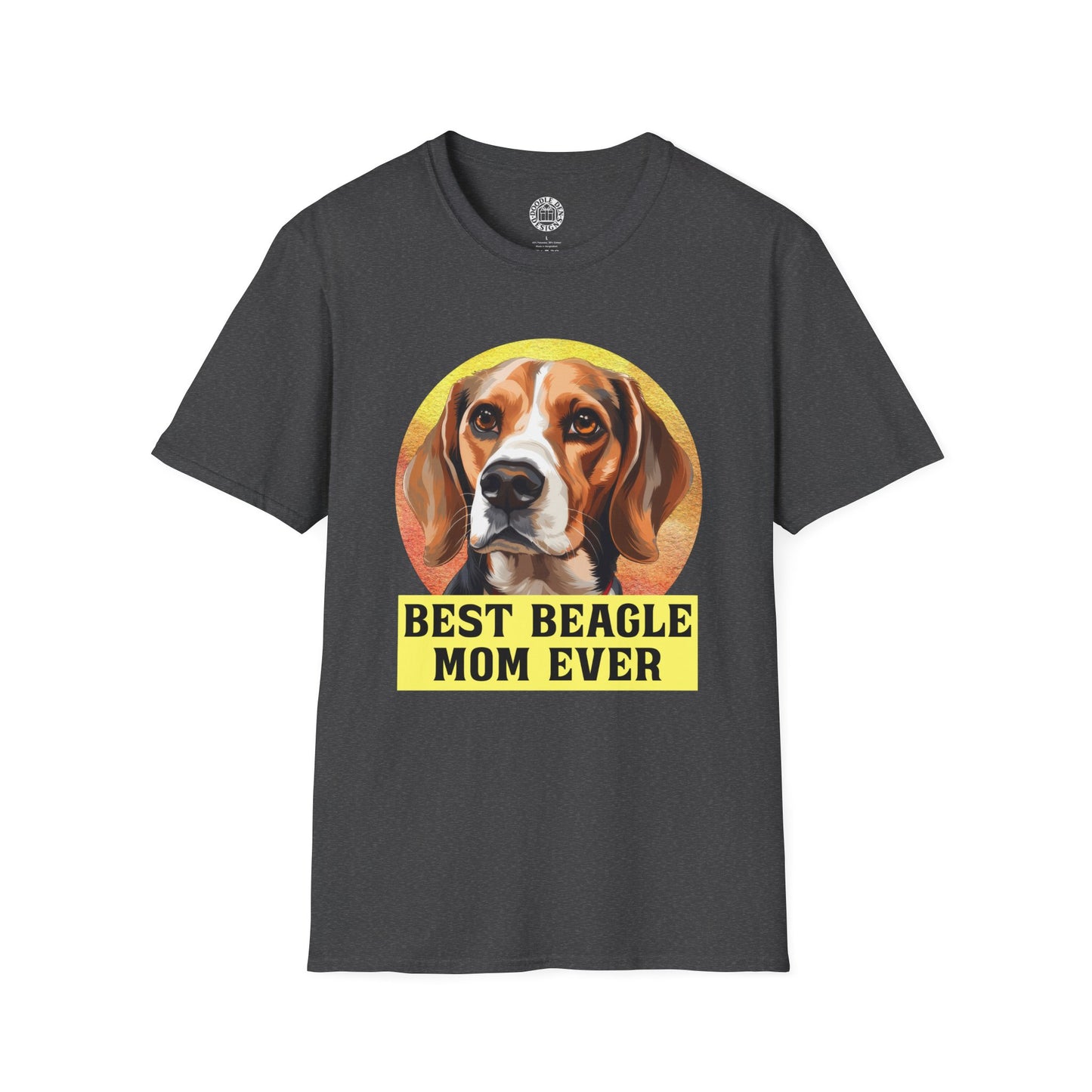 Black t-shirt with a beagle graphic and 'Best Beagle Mom Ever' text on a white background