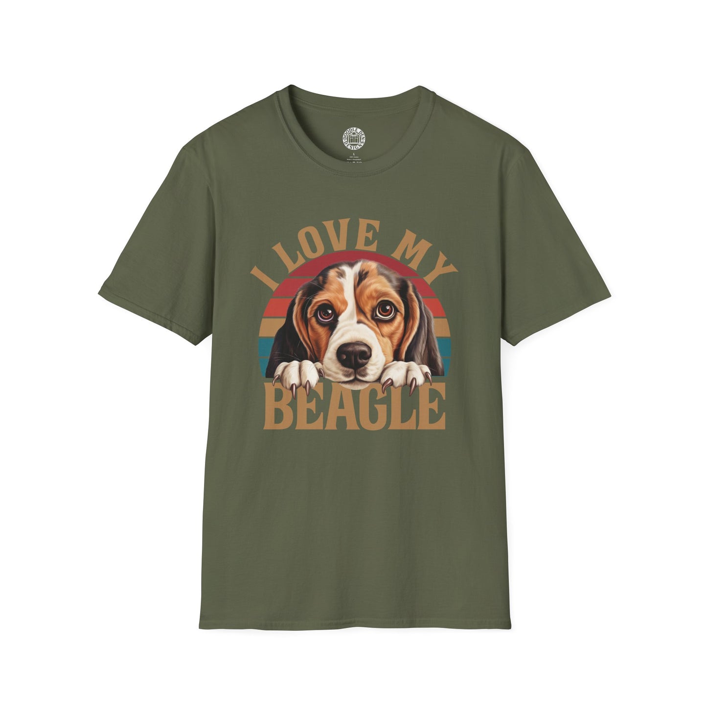 Green t-shirt with a beagle graphic and 'I Love My Beagle' text on a white background