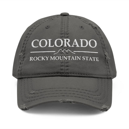 Gray cap with 'Colorado Rocky Mountain State' text  embroidered in white thread
