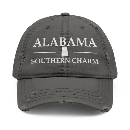 Gray cap with 'Alabama Southern Charm' text  embroidered in white thread